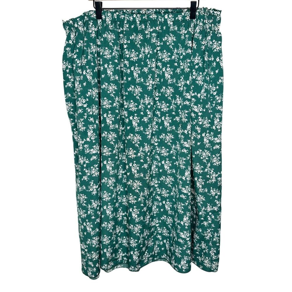 Shein Curve Green White Floral Midi Skirt Plus Sz 4XL‎ Elastic Waist Boho Summer